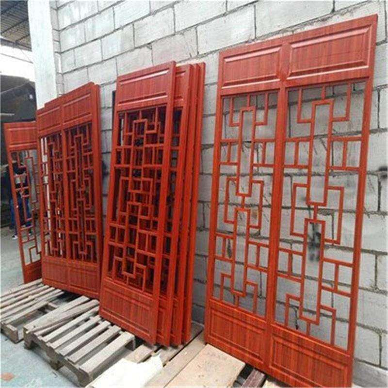 室內外幕墻隔斷中式仿古木紋金屬鋁窗花格柵防盜窗定制屏風鋁花格